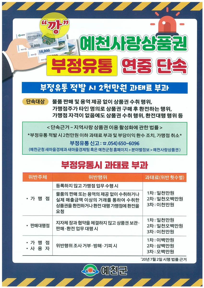 1.예천군, 예천사랑상품권 부정 유통 단속!